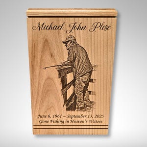 Custom Photo Cremation Urn for Human Ashes, Engraved Solid Wood Memorial Box
