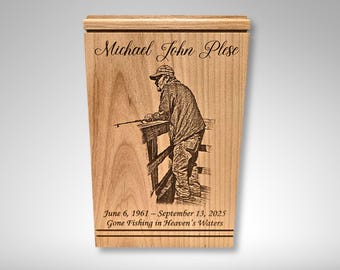 Custom Photo Cremation Urn for Human Ashes, Engraved Solid Wood Memorial Box