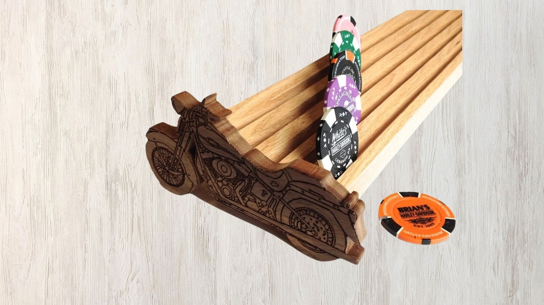 Harley Davidson Poker Chip Display, Wood Motorcyle Poker Chip Holder