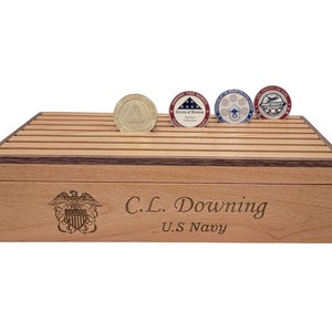 Engraved Military Challenge Coin Display Box: Alder & Walnut Veteran Gift Alder Wood