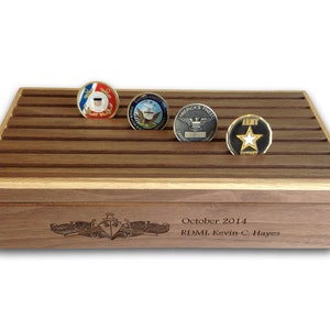 Engraved Military Challenge Coin Display Box: Alder & Walnut Veteran Gift image 4