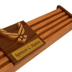 Engraved Military Challenge Coin Display: Alder & Walnut Wood