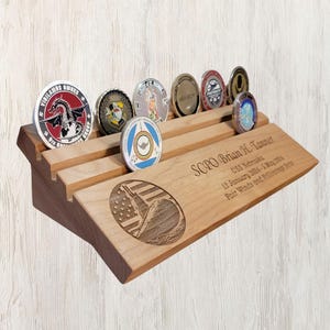 Engraved Military Challenge Coin Display: Submarine Desk Holder