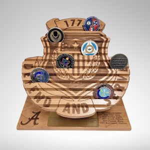 Personalized Army Adjutant General Corps Retirement Gift: Engraved Alder Wood Challenge Coin Holder