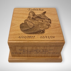 Cremation Pet Urn, Ashes for Dog Cat Engraved, 1 to 75 lbs, Pet Urn for Dogs, Keepsake Wood Box, Memorial, Personalized Photo Pet Loss Gifts
