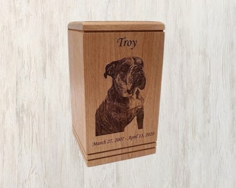 Cremation Pet Urn for ashes, Pet Urn For Dogs Cats, Keepsake Wood Box, Memorial, Personalized Photo, Pet Loss Gifts, Custom Portrait