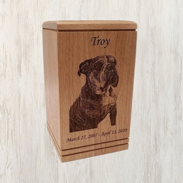 Cremation Pet Urn for ashes, Pet Urn For Dogs Cats, Keepsake Wood Box, Memorial, Personalized Photo, Pet Loss Gifts, Custom Portrait