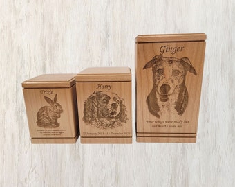 Cremation Pet Urn, Photo engraved, Engraved Dog Cat Ashes, Pet urn for dogs cats, Keepsake Wood Box, Dog urn, Pet Loss Gifts,