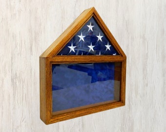 Military Retirement Shadow Box, American Flag Wood Display Case, 3 x 5 Folded Flag, Army, Air Force, Navy, USMC, Coast Guard,