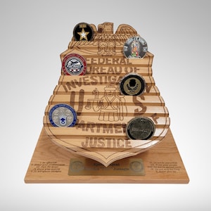 FBI Badge Coin Display, Personalized Wooden Challenge Coin Holder, Special Agent Gift