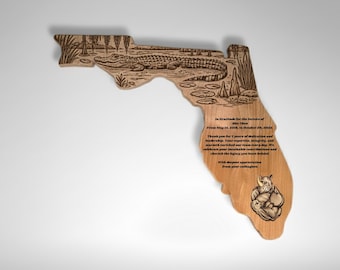 Targa militare della Florida: legno di ontano inciso personalizzato, disegno di animali selvatici