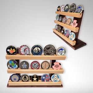 Multi-Tiered Alder Wood Challenge Coin Display Stand