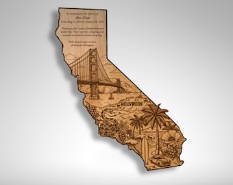 Ricordo dello Stato di origine, targa in legno dello Stato della California - Premio per il pensionamento del PCS militare