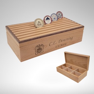 Navy Challenge Coin Display Box, USN Custom Engraved Coin Rack, Navy Officer Challenge Coin Holder, Navy Officer Desk Coin Box