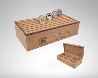 Navy Challenge Coin Display Box, USN Custom Engraved Coin Rack, Navy Officer Challenge Coin Holder, Navy Officer Desk Coin Box