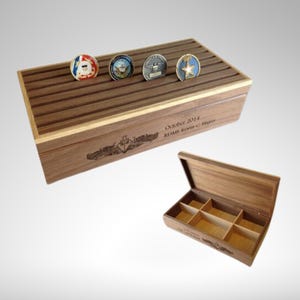 Military Challenge Coin Display Box, Engraved Military Coin Holder, Personalized Coin Box