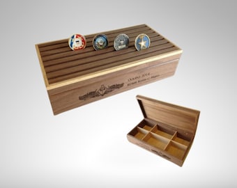 Military Challenge Coin Display Box, Engraved Military Coin Holder, Personalized Coin Box