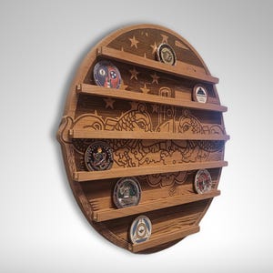 Navy Submarine Warfare Challenge Coin Holder, Wooden Wall Mount Display, Personalized Submariner Gift, Engraved Coin Rack