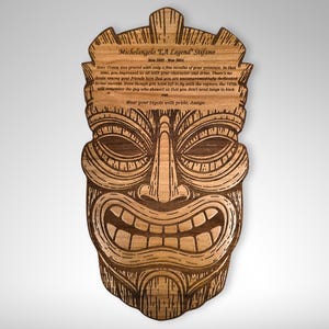 Custom Wood Tiki Face Plaque, Engraved Polynesian Art, Unique Hawaiian Home Decor Gift