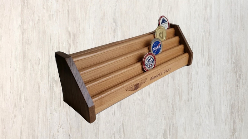Customizable Coin Rack Personalized Military Challenge Coin Holder: Engraved Wood Display ...