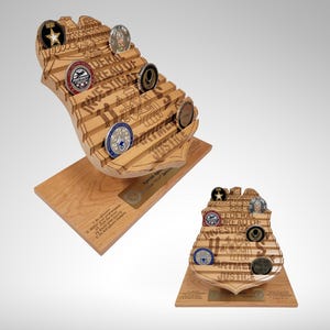 FBI Badge Logo Coin Display, Unique Wooden Challenge Coin Holder, Special Agent Desk Organizer, Personalized Office Decor