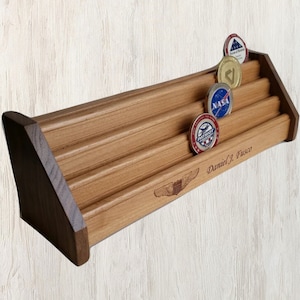Military Challenge Coin Holder, Challenge Coin Display, Desk Engraved Wood Display