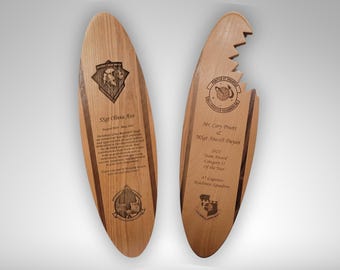 Personalized Engraved Surfboard Plaque, Solid Wood Beach Decor, Custom Name Art