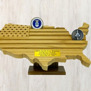 Military Challenge Coin Display, Challenge Coin Holder, US Map Coin Holder, Engraved Military Coin Rack, Challenge Coin Holder