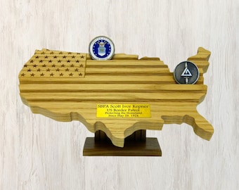 Military Challenge Coin Display, Challenge Coin Holder, US Map Coin Holder, Engraved Military Coin Rack, Challenge Coin Holder