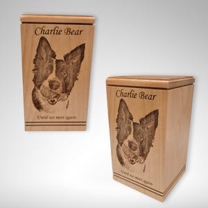Cremation Pet Urn, Photo engraved, Engraved Dog Cat Ashes, Pet urn for dogs cats, Keepsake Wood Box, Dog urn, Pet Loss Gifts,