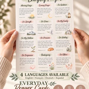 Dicas da Bíblia em 4 idiomas, cartões de oração diários, Bíblia carregada, inserções bíblicas, quadro de oração, Christliche Geschenke, Biblia, Bibel