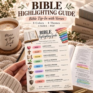 Bible Tip Ins, Bible Highlighting Guide, Loaded Bible Insert, 8 Color Highlighter Key, Bible Study Guide Printable, A4 Letter 5x7 4x6 PDF