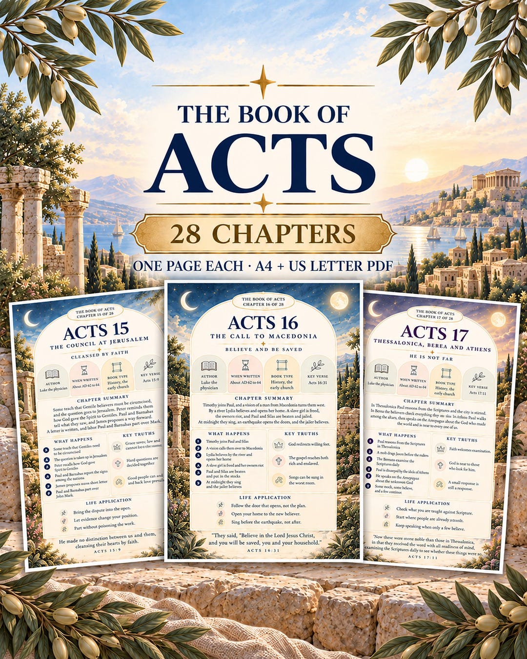 Bible Study Guide Notes Bible Study Guide Acts 28 Chapters Printable, Book of Acts Study Pages ...