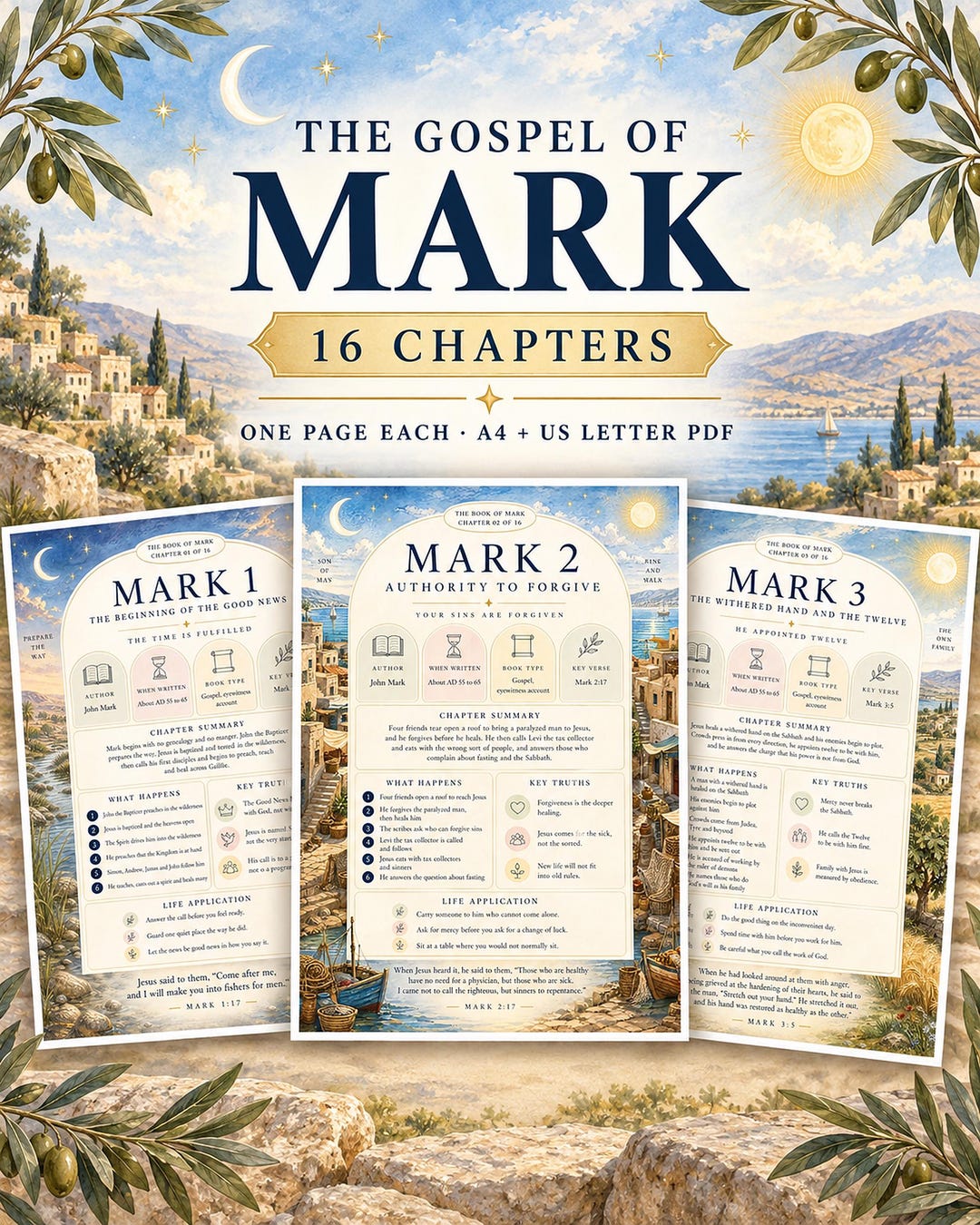 Bible Study Guide Mark 16 Chapters Printable, Gospel of Mark Study ...