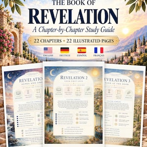 Bible Study Guide Book of Revelation 22 Chapters, Bible Inserts, Bible Study Template Printable, Bible Study Journal, Spanish German French