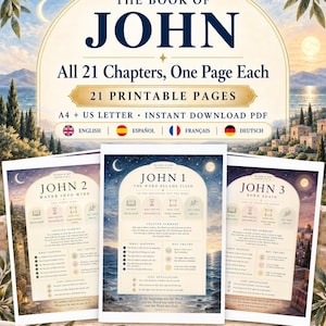 Bible Study Guide Gospel of John 21 Chapters, Bible Tip Ins, Bible Inserts, Loaded Bible Kit, Bible Study Template, Spanish German French
