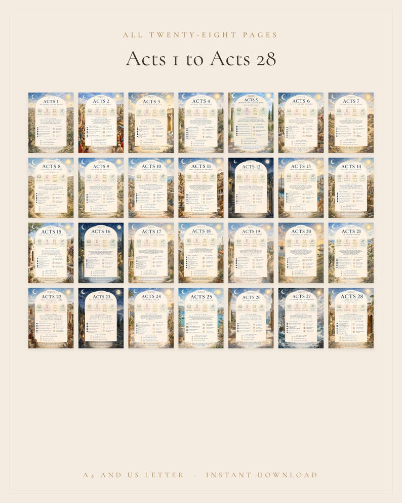 Bible Study Guide Notes Bible Study Guide Acts 28 Chapters Printable, Book of Acts Study Pages ...