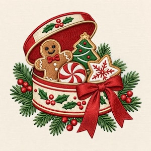 Gingerbread Embroidery Design, Christmas Cookie Box Machine Embroidery File, Holiday Sweets Pattern, Sweatshirt PES DST JEF Format