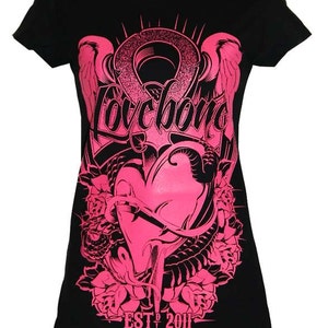 Ladies Pink HEART & Winged ANKH t-shirt
