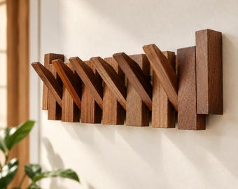 Wooden Coat Rack Wall Mounted, Handmade with Solid Walnut Natural Wood 3 Hooks Rail for Hallway
