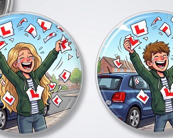 Congratulations gift for a son or daughter on passing the Driving Test.  58mm Pin Badge