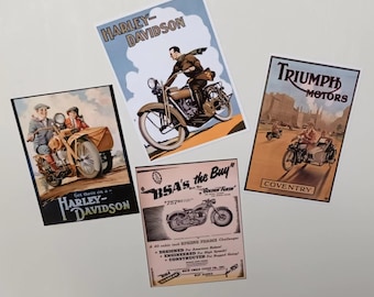 Retro Motorbike Ad. Magnet-Set of 4
