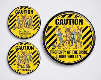 Stag Do Party Badges, Groom Pin, Man Crew Pins (75mm, 58mm)
