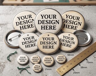 Custom Printed Pin Badges, Metal Construction, High-Gloss Finish (25mm, 58mm, 75mm)