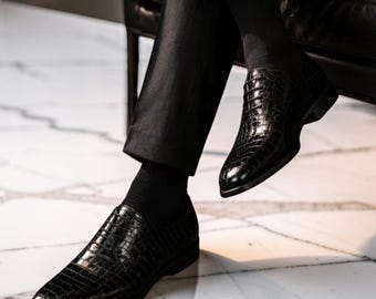 Nieuwe handgemaakte zwarte leren Derby-schoenen voor heren met veters, geschikt voor formele gelegenheden en feestjes.