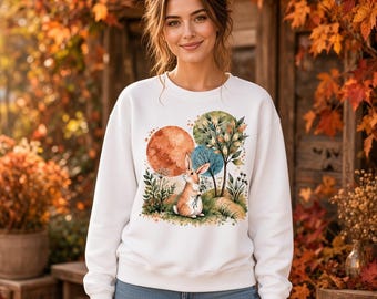 Watercolor Rabbit Sweatshirt, Woodland Bunny Crewneck, Unisex Autumn Nature Sweatshirt