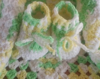 Newborn Bootie and Stroller Blanket Set- Crochet