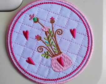 File scaricabile immediatamente - Sottobicchiere con fiori ITH Disegno per ricamo a macchina