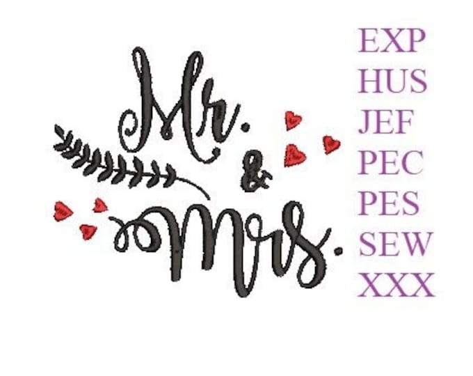 Mr and Mrs Machine embroidery design - Instant download