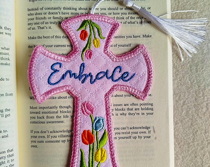 ITH Embrace Cross bookmark Machine embroidery design - Instant download file